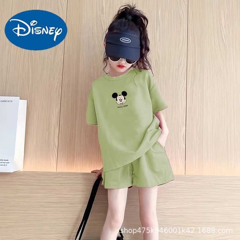 Disney Summer Dress Childrens Cartoon Mickey Leisure Fashion Set Summer Girls Internet Celebrity T-shirt Shorts Sports Two Piece SetXJ250409