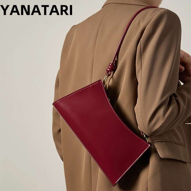 YANATARI Underarm Cowhide Genuine Leather Handbags Women Vintage Red Shoulder Female Korean Bag High Quality 2025