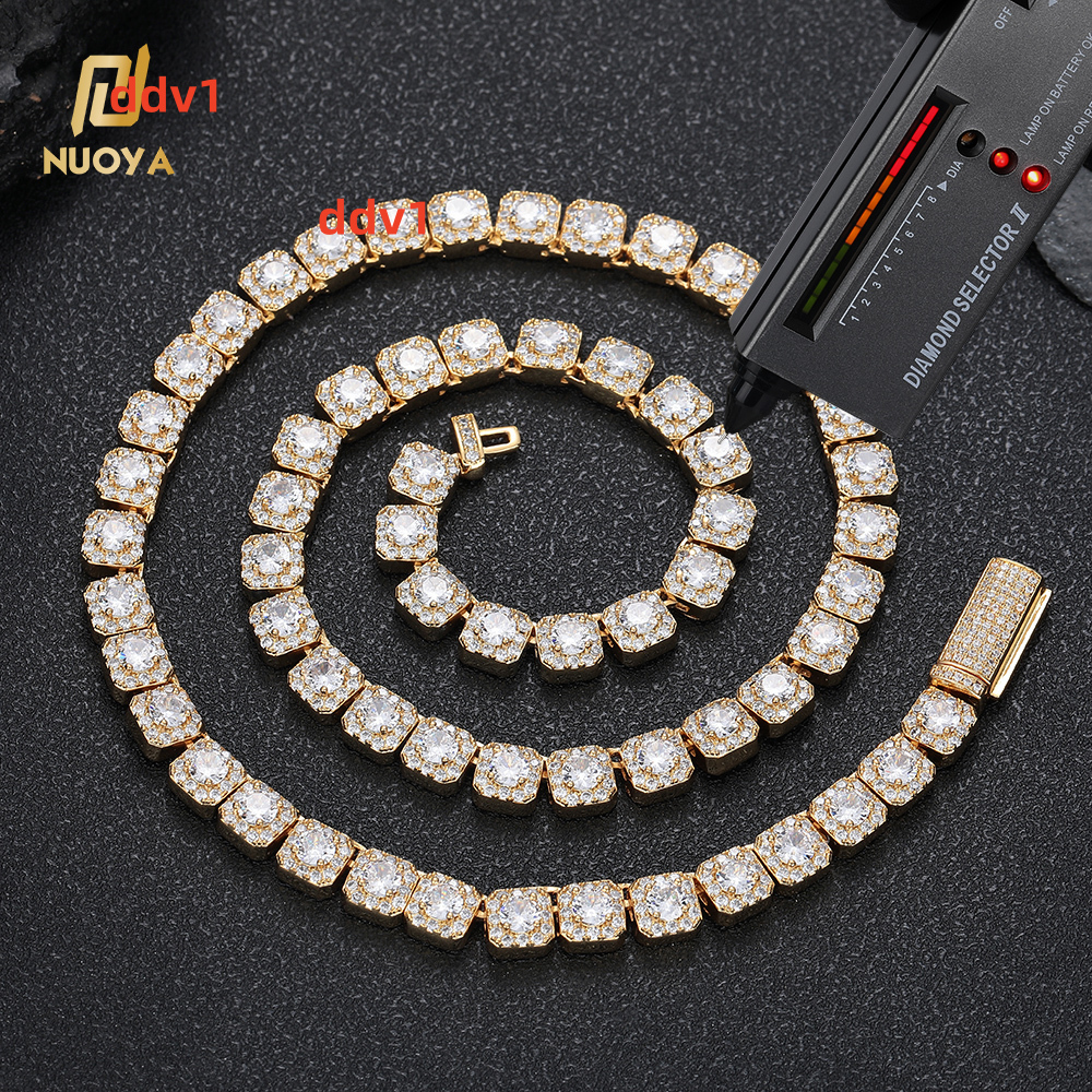 NUOYA Luxury 7mm Clustered Tennis Chain VVS Moissanite 925 Sterling Silver Diamond Necklace Hip Hop Jewelry Womens Gift