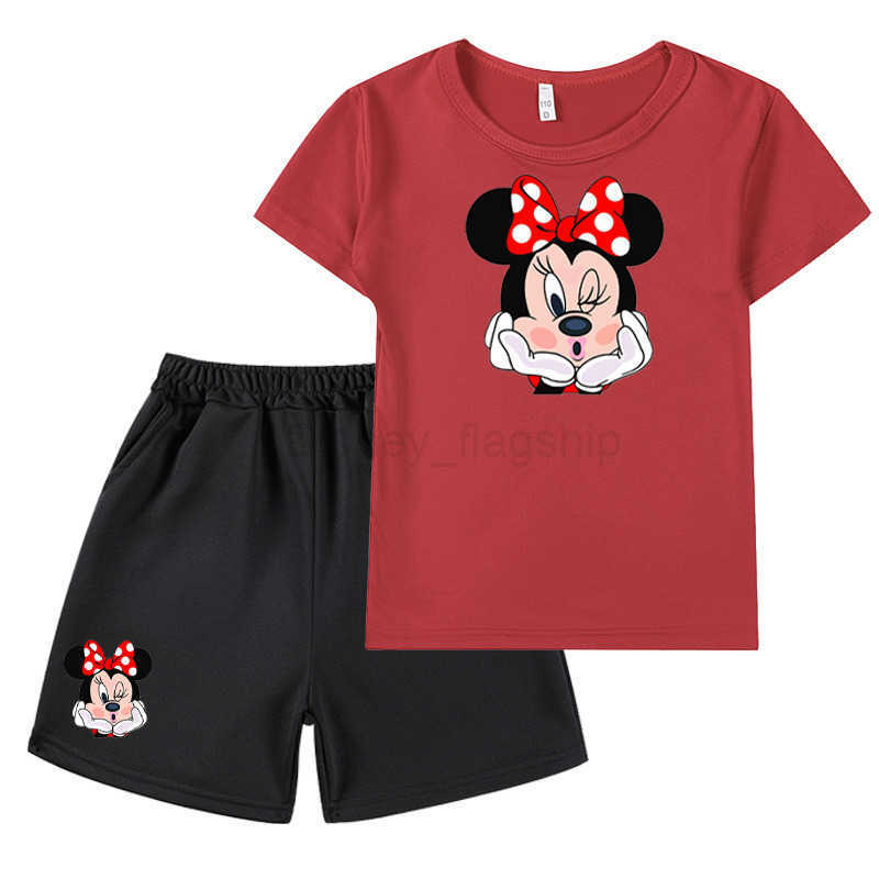 Disney Mickey Mouse Cartoon Pattern Printed Short Sleeve T-shirt+Shorts Set for Boys and Girls Middle and Large SizedXJ250409
