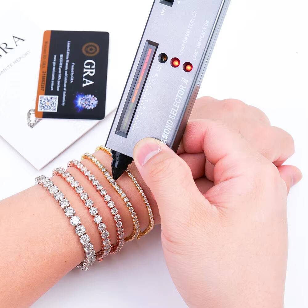 Wholesale Hiphop Jewelry 4mm Four Claws 925 Silver White Yellow Rose Gold Plated Round Brilliant Cut Moissanite Tennis Bracelet