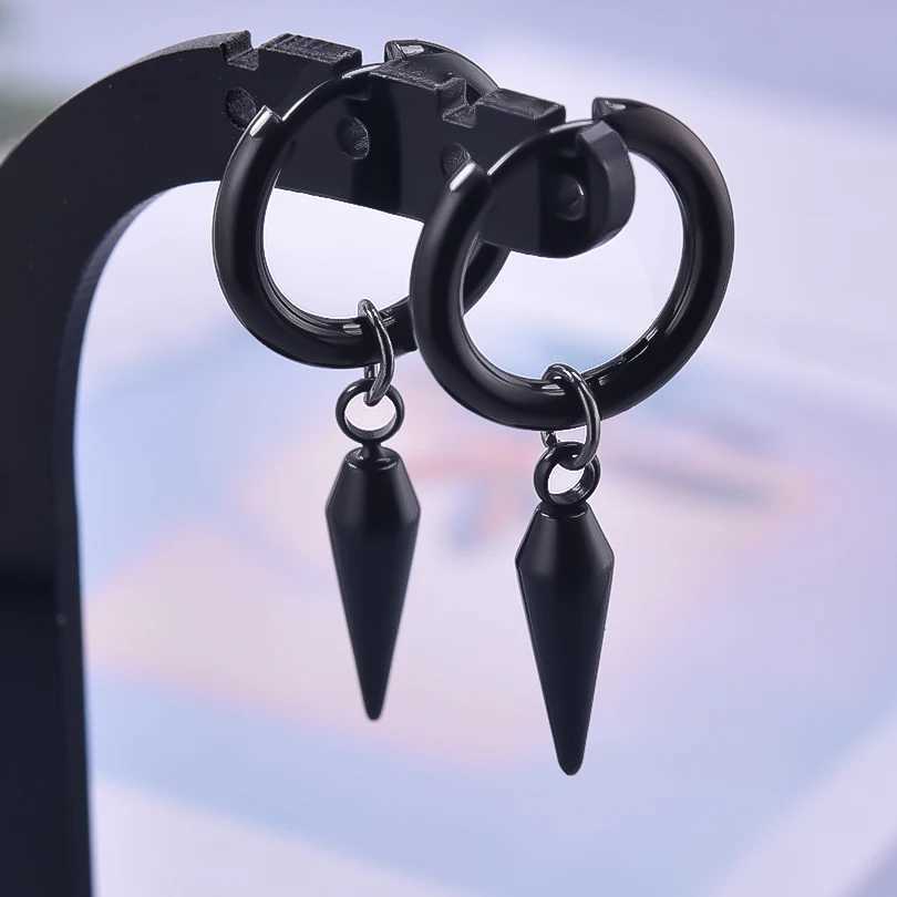 New All Black Hoop Sword Pointed Cone Pendant Earring Stainless Steel Earrings For Women Men Accessories Goth Steampunk Jewelry Z250408