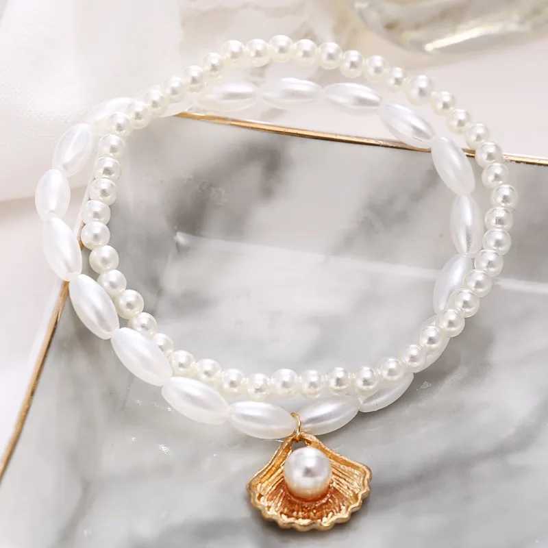 2pcs Set Creative Fashion Pearl Beaded Shell Anklet for Women Charm Retro Scallop Summer Beach Foot Accessories Jewelry Gift Z250408