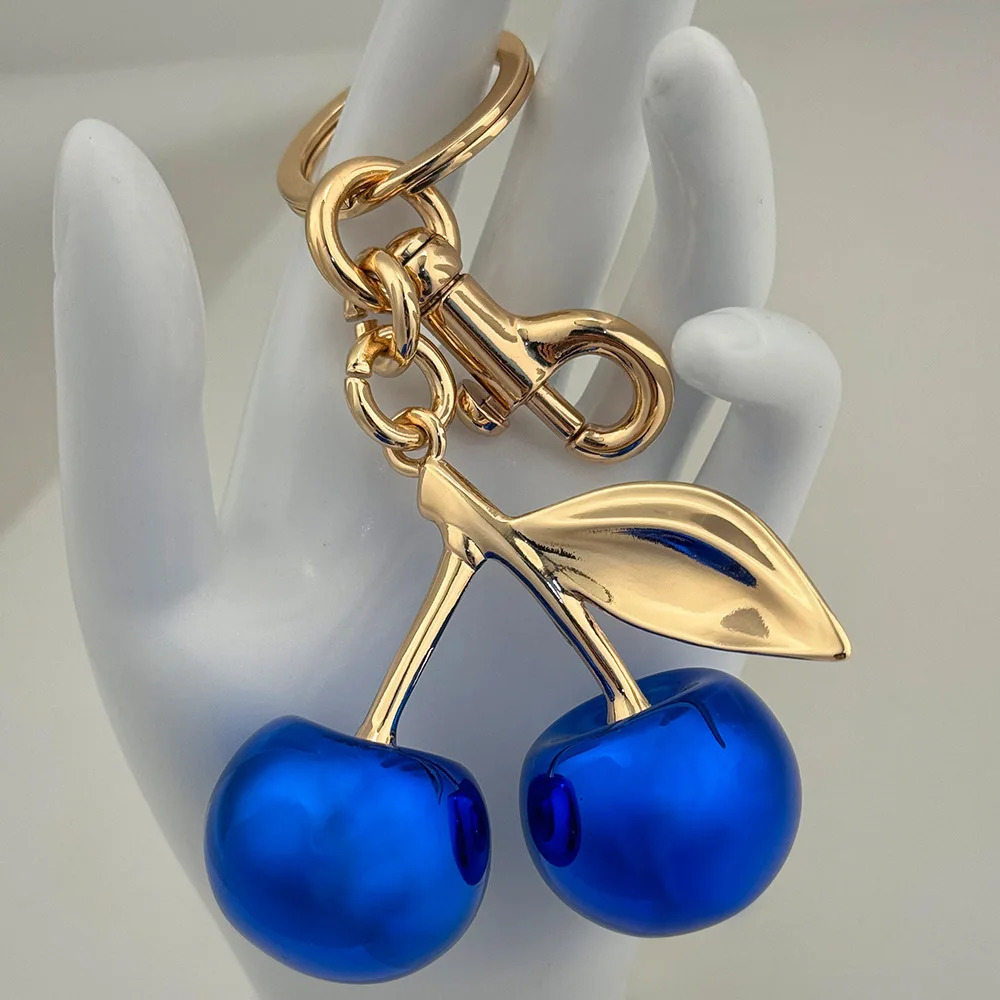 Fashion Mirror Blue Cherry Keychain Summer Fruit Pendant Womens Jewelry Bag Accessories Gift 250408