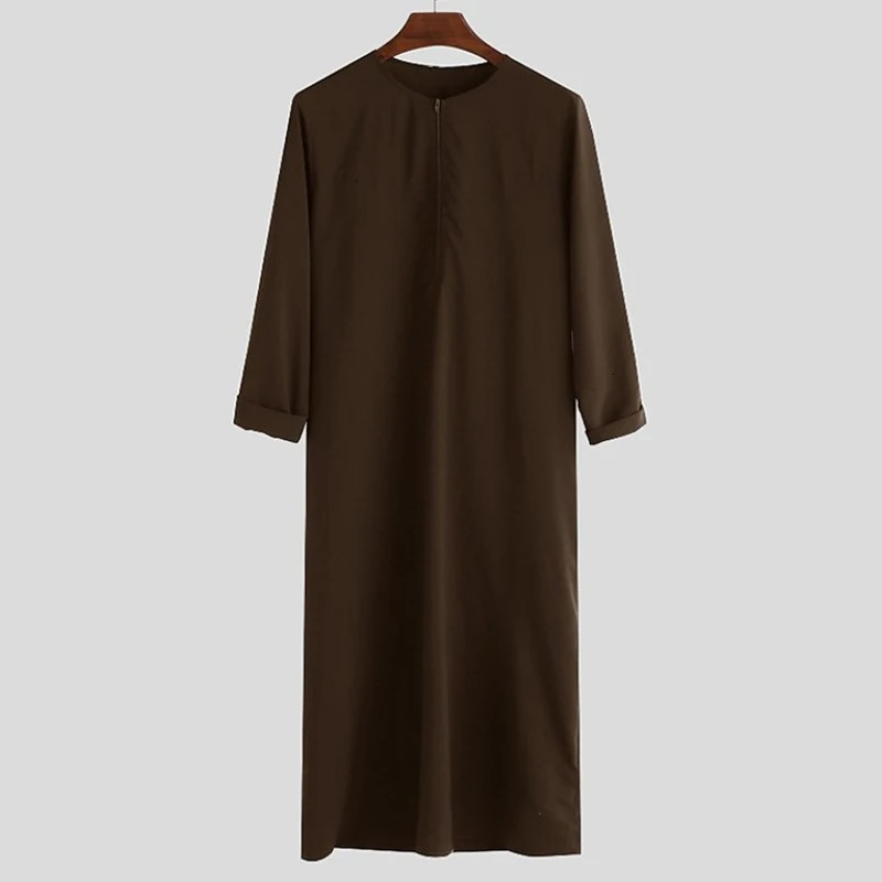 Zipper Mens Islamic Arab Thobe Robe Dishdasha Muslim Abaya Kaftan Dress Thoub Jubba Eid al Fitr Clothing 250409