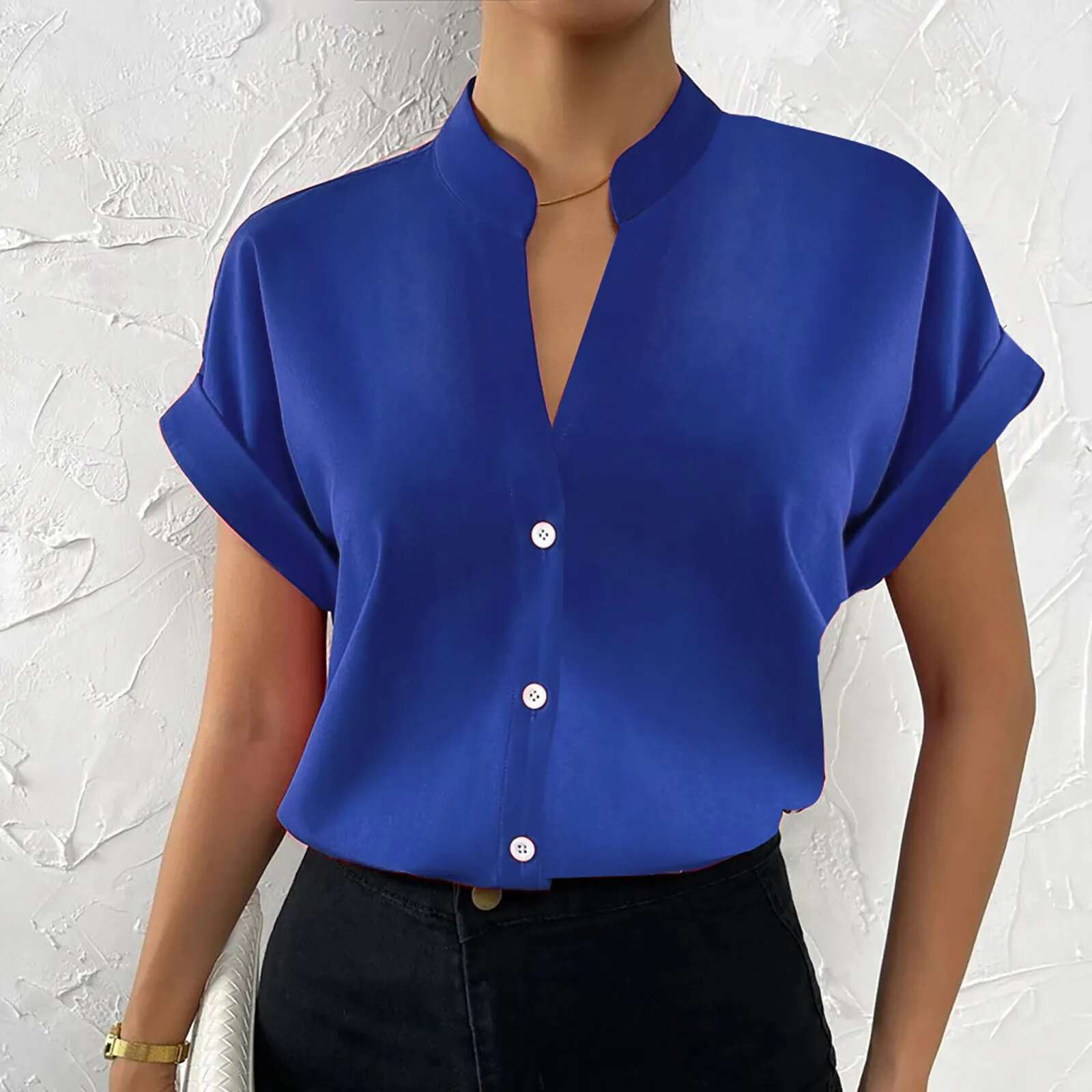 Dongdumaoyi Elegant Women Blouse Summer Simple Tops Solid Slim Fit V Neck Button Office Commuter Female White Shirts Tunic Blusas Mujer T Shirt