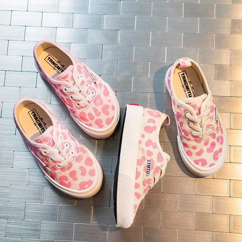 Girls canvas shoes leopard print pink summer new childrens pedal shoes net red tide childrens shoes X250409