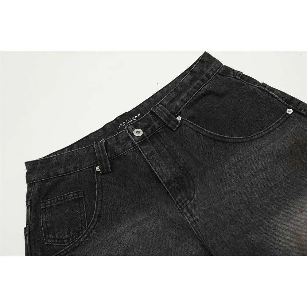 Dark Dirty Wash Jeans Mens Pleated High Street Loose Wide Leg Washed Distressed Denim Pants Men