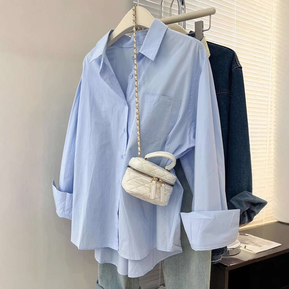 Blue shirt jacket, women's spring autumn design sense, niche shirt, small figure, casual and loose layered long sleeved top