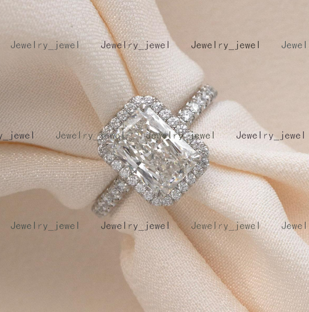 10K 14K 18K White Gold 2Ct Radiant Cut Halo Lab Grown Diamond Engagement Ring for Men Women IGI CVD Diamond Ring
