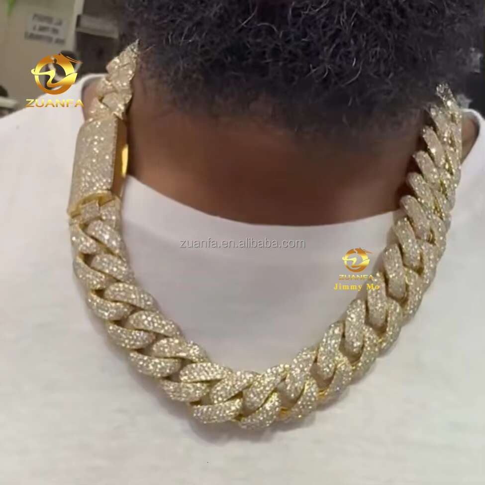Custom Made Luxury Heavy 925 Solid Silver 18mm Big Guy Rapper Jewelry Iced Out Hip Hop Moissanite Miami Cuban Link Chain