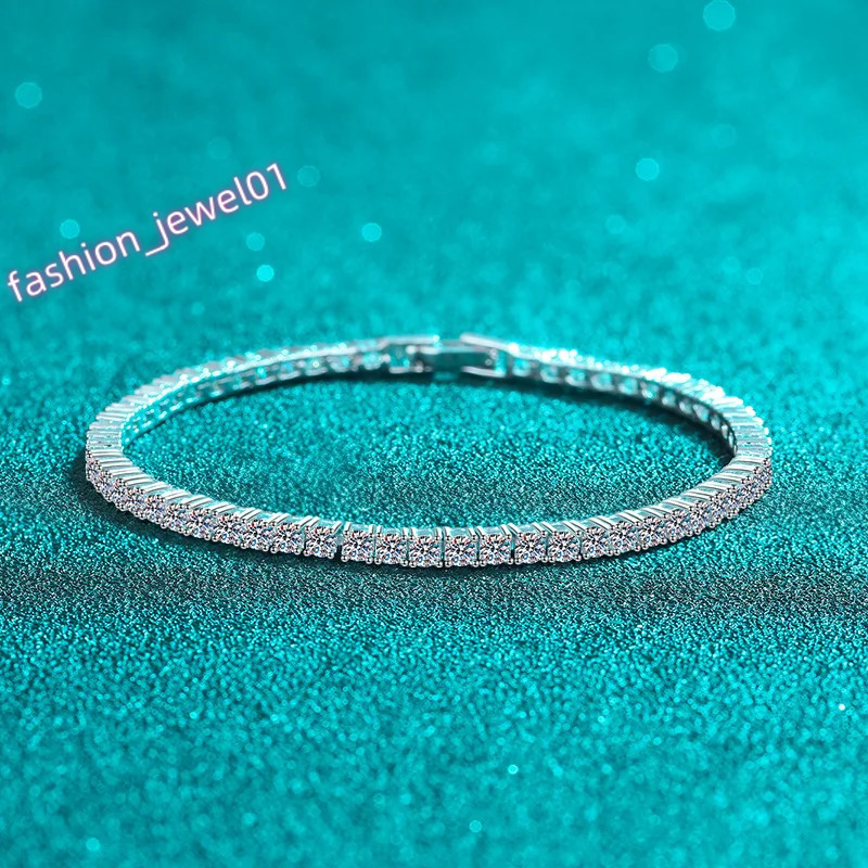 Ladies PT950 Platinum Bracelet Mossan Stone single 6 points 2.5mm full of luxury wind row drilling hand 6 points 2.5mm