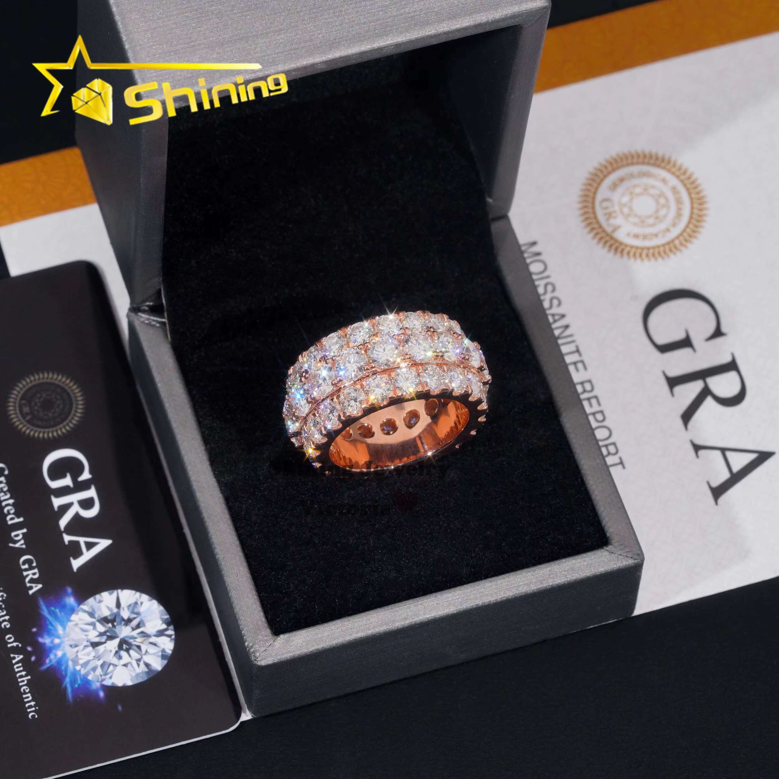 Factory Wholesale Price Custom Fine Jewelry 925 Sterling Silver Iced Out Moissanite Hip Hop Men Ring Eturnity Band Ring