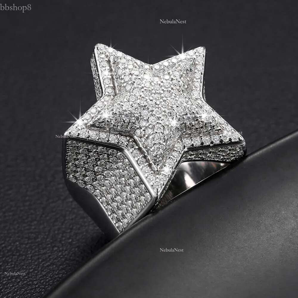 VVS Moissanite Dia Star Ring With GRA CertificateHiphop Men Women Fine Jewelry Iced Out Gold Plated Sterg Sier