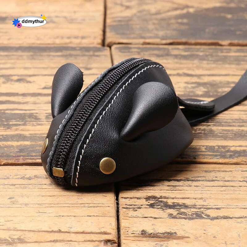Vintage Mini Coin Purse Genuine Leather Small Wallet Men Women Brown Fashion Cute Mouse Storage Bag Trend Zipper Pocket ddmythur