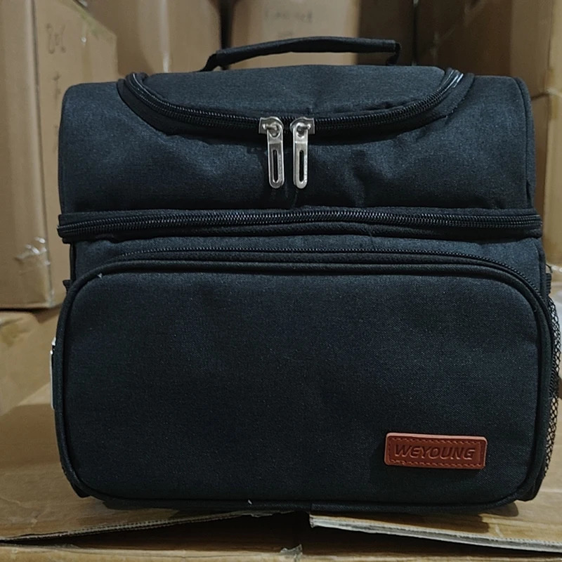 Portable Double Layer Bento Lunch Bag Large Capacity Picnic Insulation Bags Tote Shoulder Lunbox Drink Thermal Bag For Lunch 250407