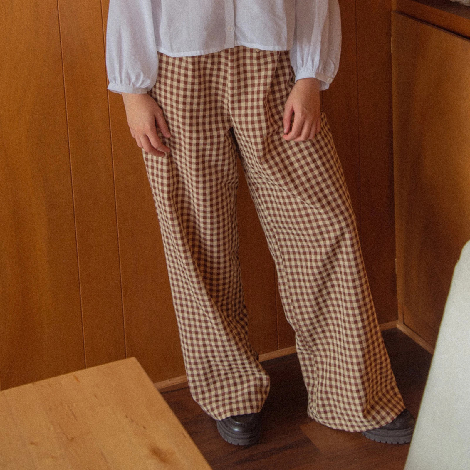 Gaono Comfy Wide Leg Pants Vintage Elastic Waist Plaid Striped Print Pants Women Lounge Trousers Pockets 00s Retro Pajams Bottom 250409