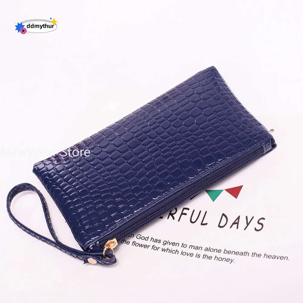 New Women Crocodile Pattern PU Long Wallet Litchi Grain Coin Purse Female Bag Wrist Bags Zipper Phone Pocket Credit Card Holder ddmythur