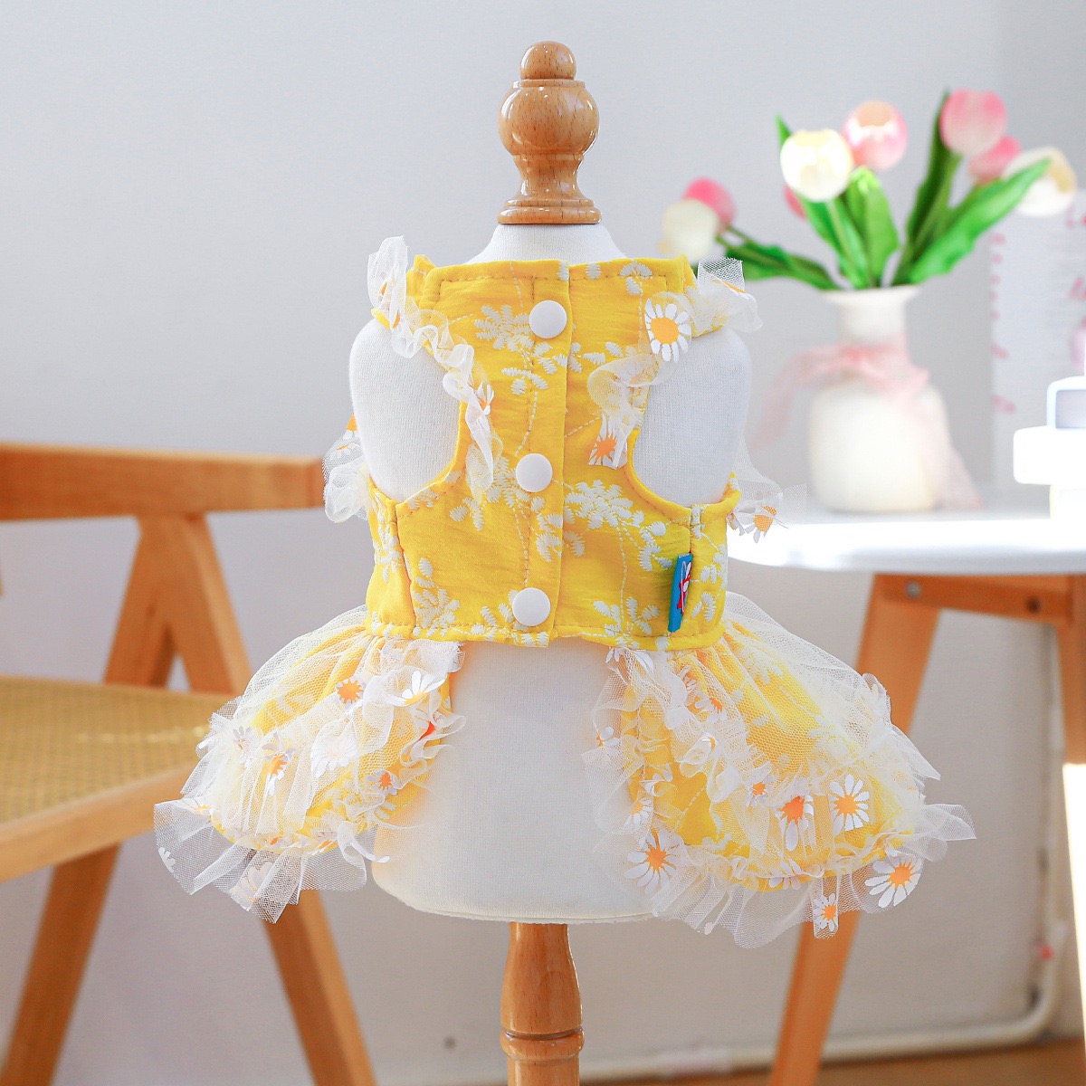 Fancy Dog Dresses , Embroidered Dog Wedding Dress, Bow Puppy Clothes for Small pet Girl Multi-Layer Lace Cat Outfit