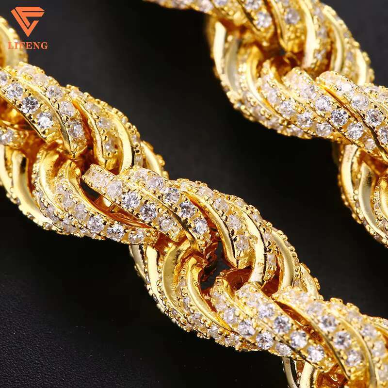 Custom Hip Hop Fine Bracelets Bangles Rope Chain VVS Moissanite Diamond Iced Out 925 Silver Rope Chain Bracelet for Men