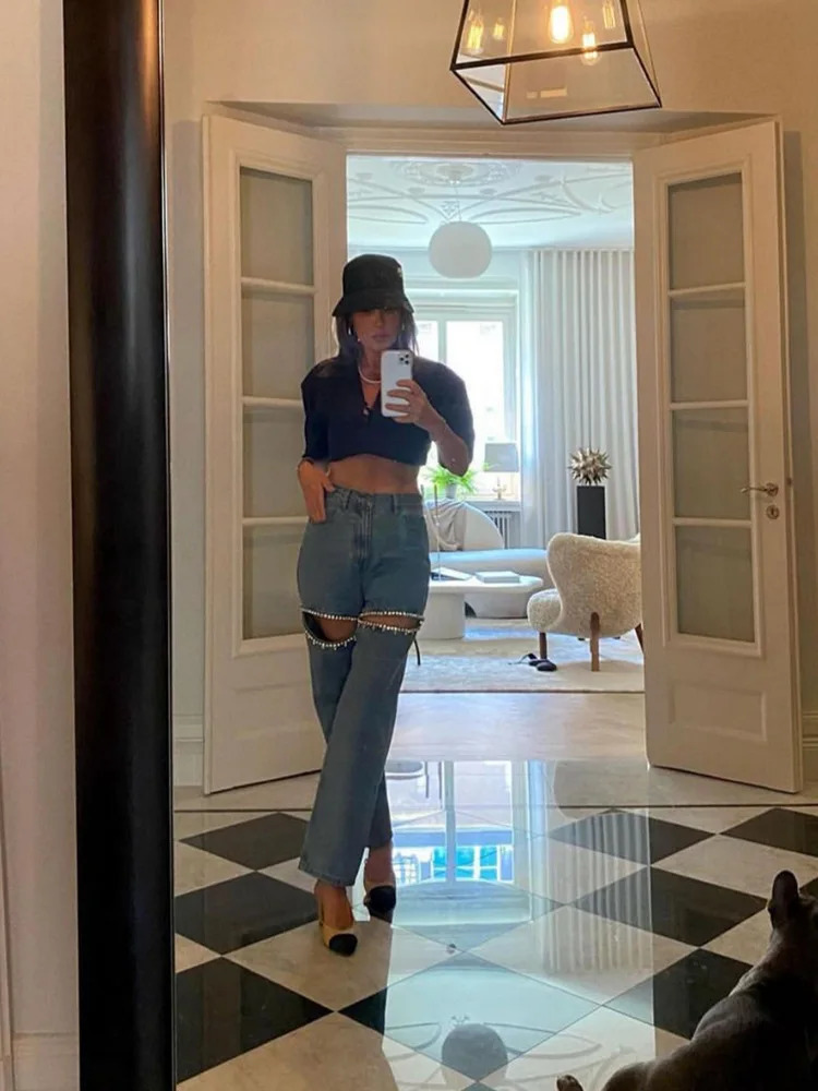 Streetwear Ripped Jeans Women Fashion Loose Wide Leg Pants Summer Casual All Match Female US Straight Denim Trousers Y2k jeans 250408