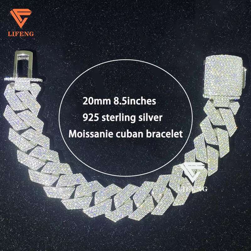 925 Silver Bracelets Luxury Custom Design Diamond Cuban Link Chain and Bracelet Set D VVS1 Moissanite Bracelet