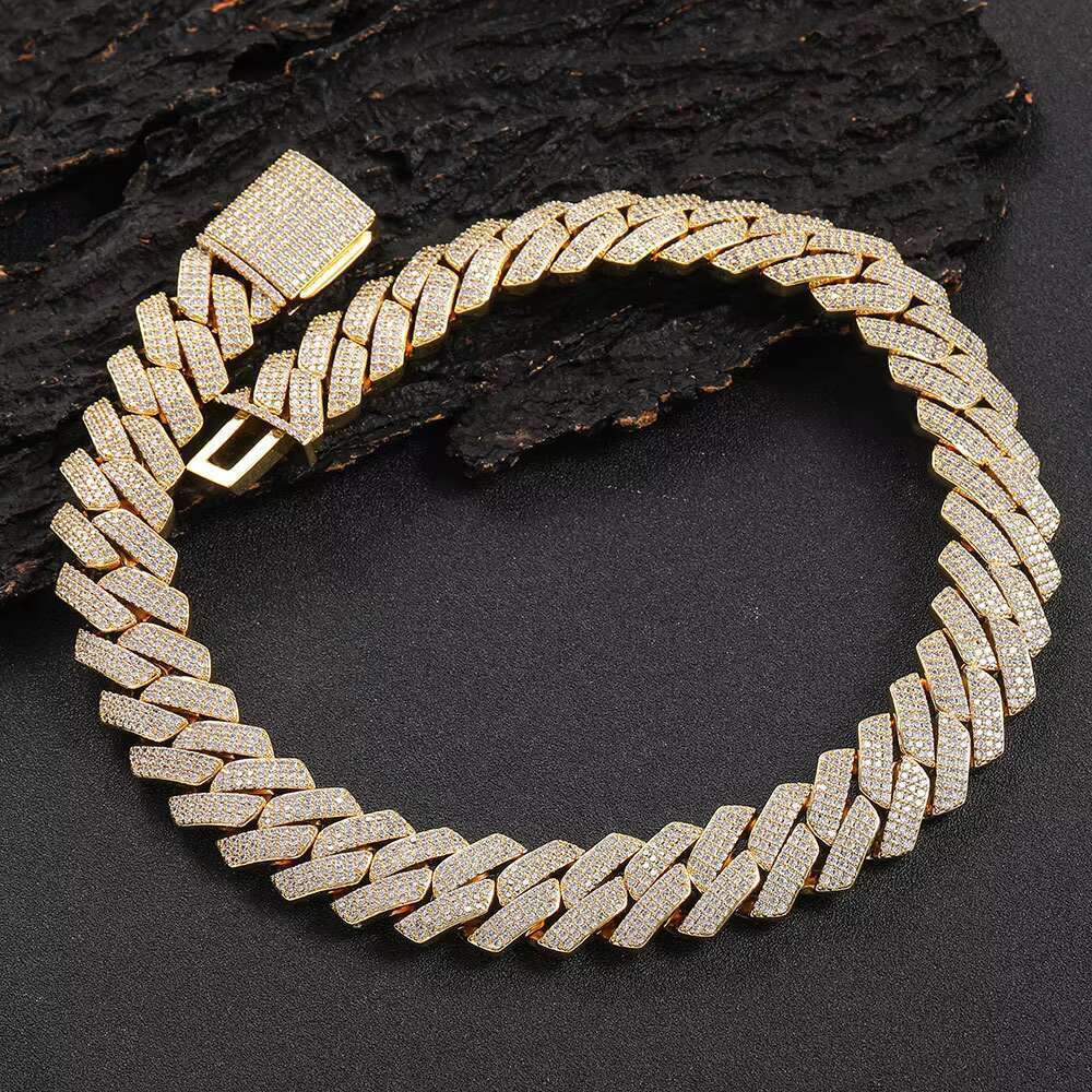 Mens k Gold Sier Plated Bg Miami Cuban Necklace Dia Chain for Men 16MM Iced Out Hip Hop Jewelry