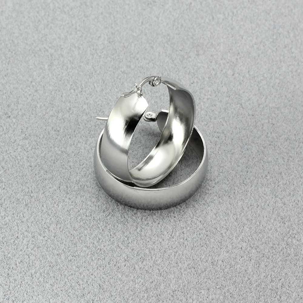 Stainless Steel Earrings For Women Silver Gold Color Simple Wide Round Hoops Female Fashion Jewelry Trend Party Gift 2024 Z250408