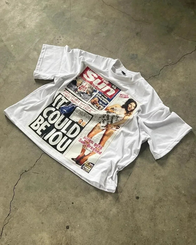 Hip hop trend printed short sleeved Tshirt mens Y2k summer cotton Harajuku Gothic top casual couple oversized shirt 250409