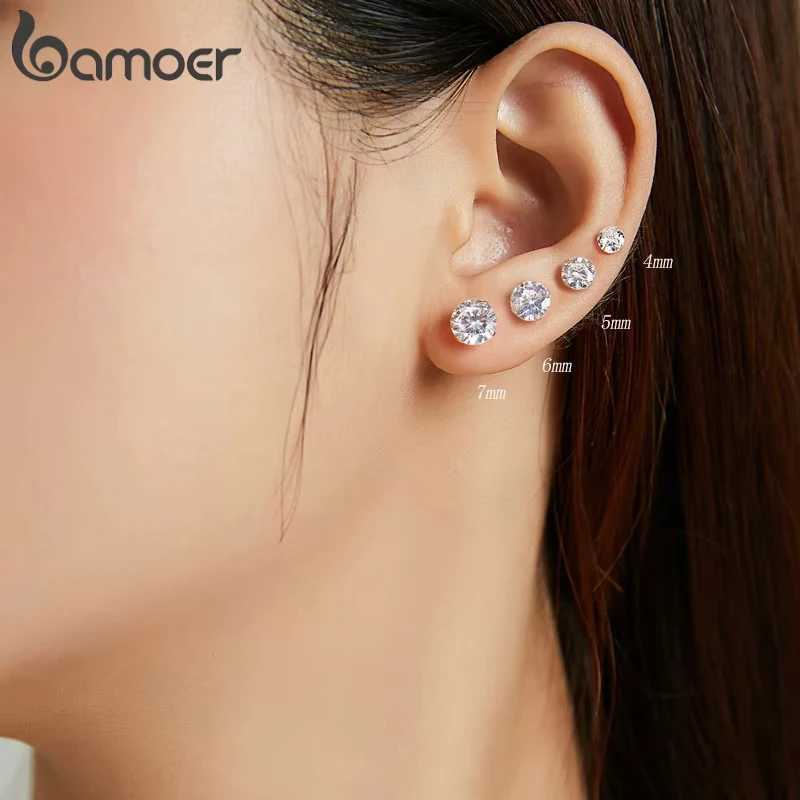 bamoer CZ Stud Earrings 925 Sterling Silver Platinum Plated Round Cubic Zirconia Hypoallergenic Earrings 4mm 5mm 6mm 7mm BSE166 Z250408