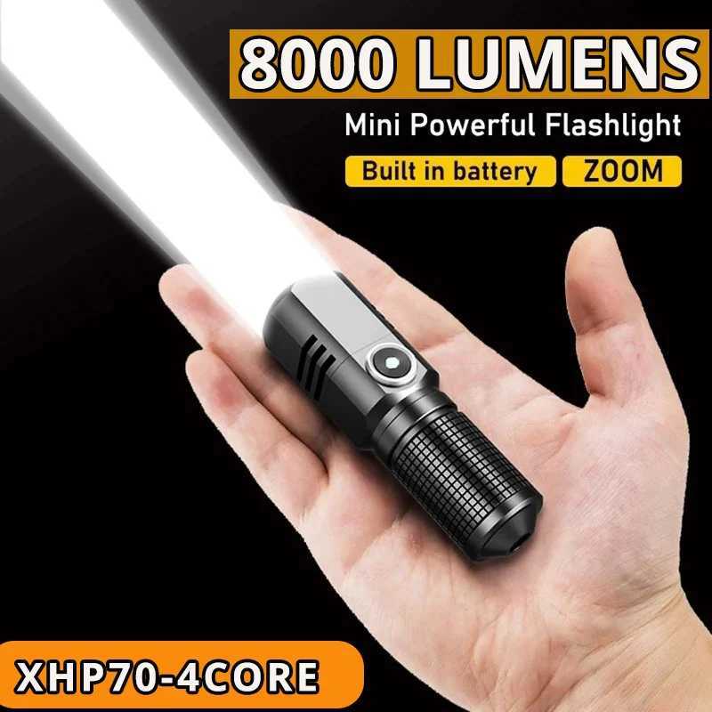 2024 Electric LED Mini Flashlight XHP90 with Built in Battery Shooting Long C-Type Rechargeable Flashlight EDC Flashlight for Camping Y250409