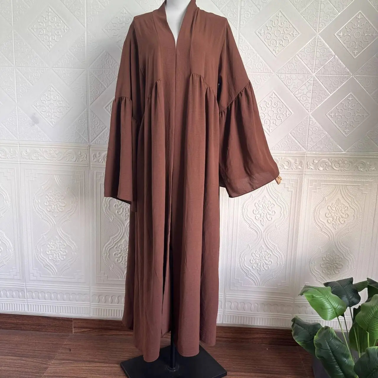 Muslim women open Abaya long cardigan wool sweater for spring and summer Islamic ethnic clothing Arab kimono classic Kaftan black 250409