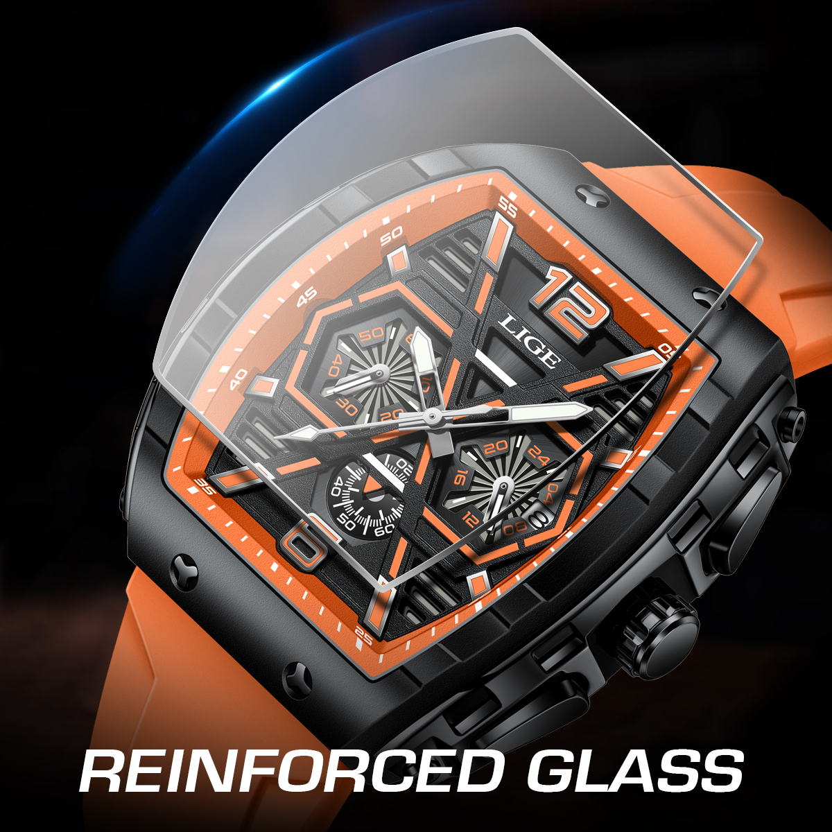 LIGE Men's quartz Watch Classic Business watch lift screen LED glow-in-the dark light wine barrel appearance multi-functional sports watch Quarzu
