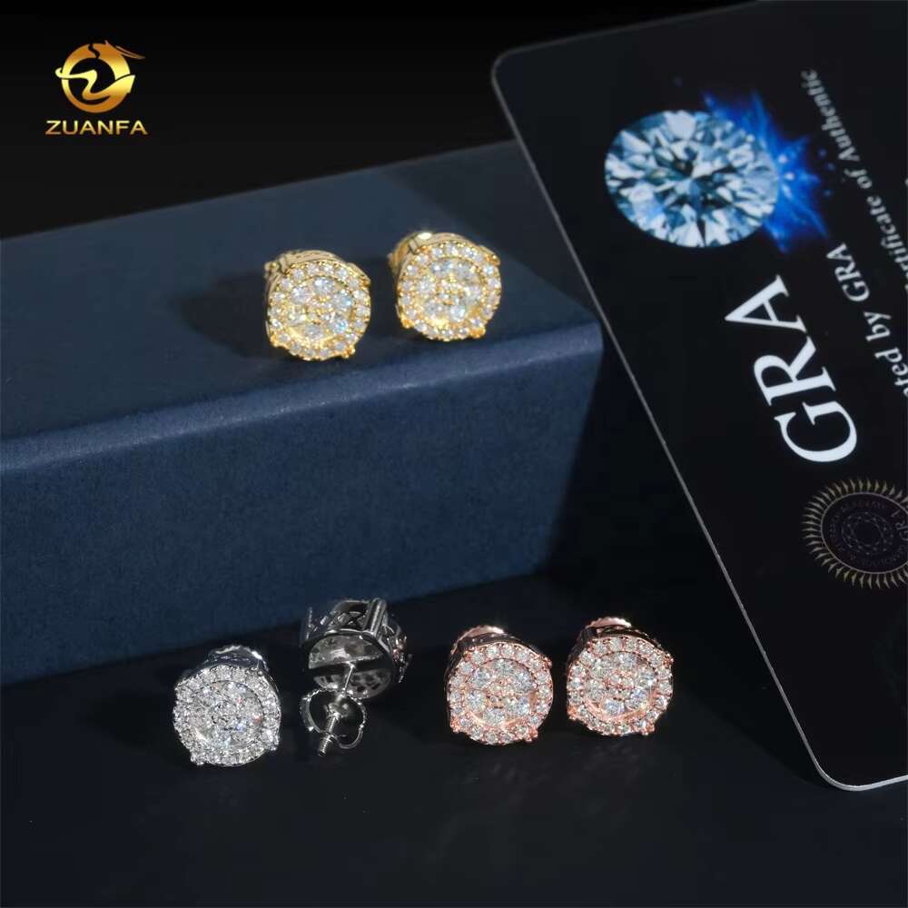 Wholesale Price High Quality Hip Hop Jewelry 925 Sterling Silver Iced Out Mens Moissanite Earrings