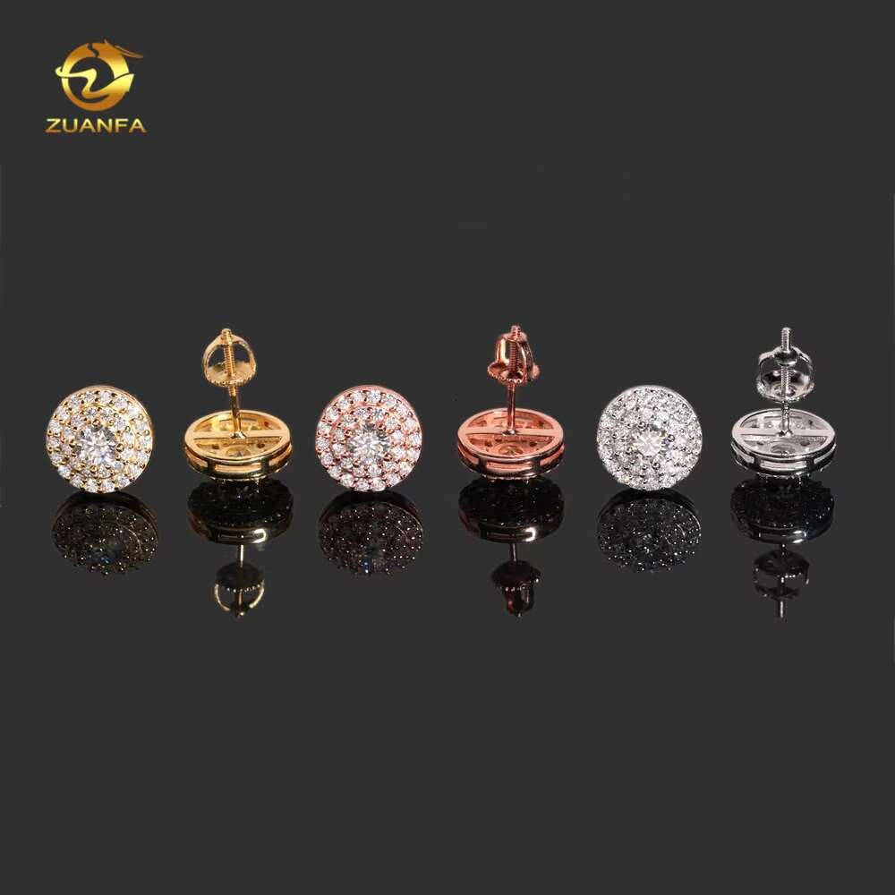 Pass Diamond Tester Fashion Stud 925 Sterling Silver Hip Hop Round Iced Out VVS Moissanite Earrings