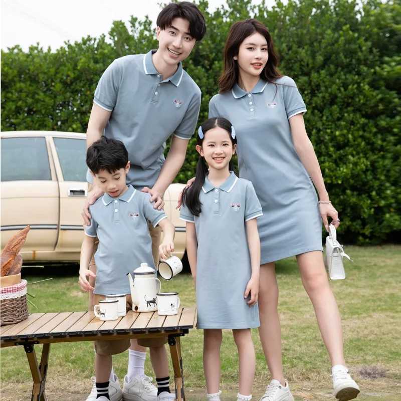 Blue Family Matching Set Polo Shirt Set Womens Shirt Couple Set Dress T-shirt Summer Mothers Day Shorts Gift S2548