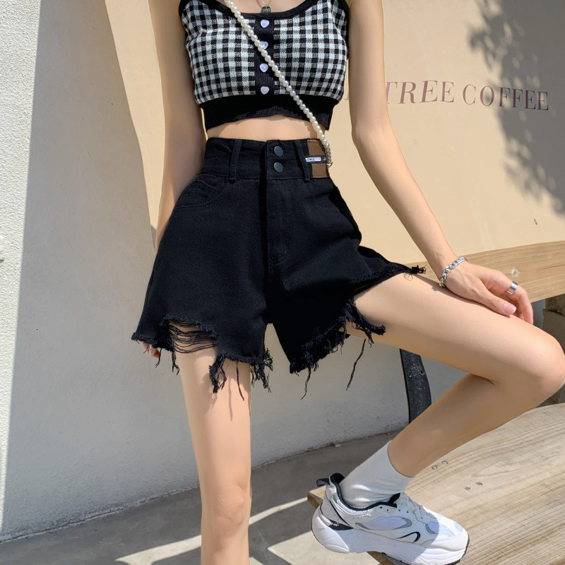 2025S Designer Shorts For Women Black Ripped Wide Leg Denim Shorts For Women In Summer New Plus Size High Waisted A Line Fringed Hot Pants Ins Trend B