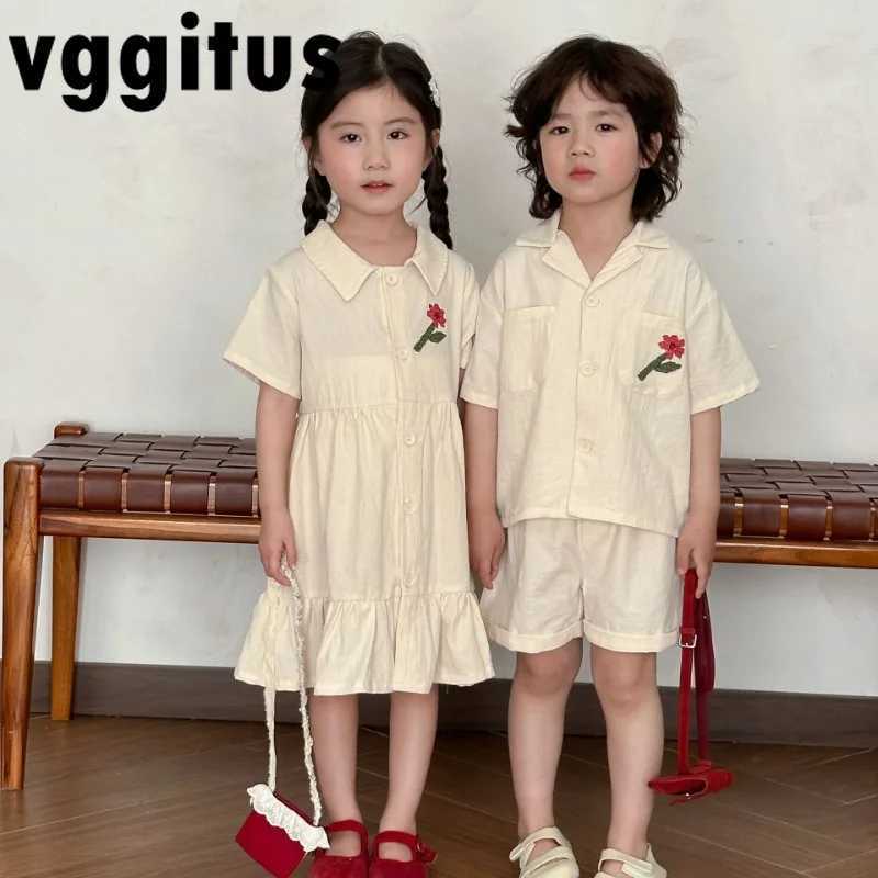 Summer Childrens Casual Suit Boys Polo Short Sleeve Shirt+Shorts Girls Single Bra Brothers and sisters Clothing H50327 S2548