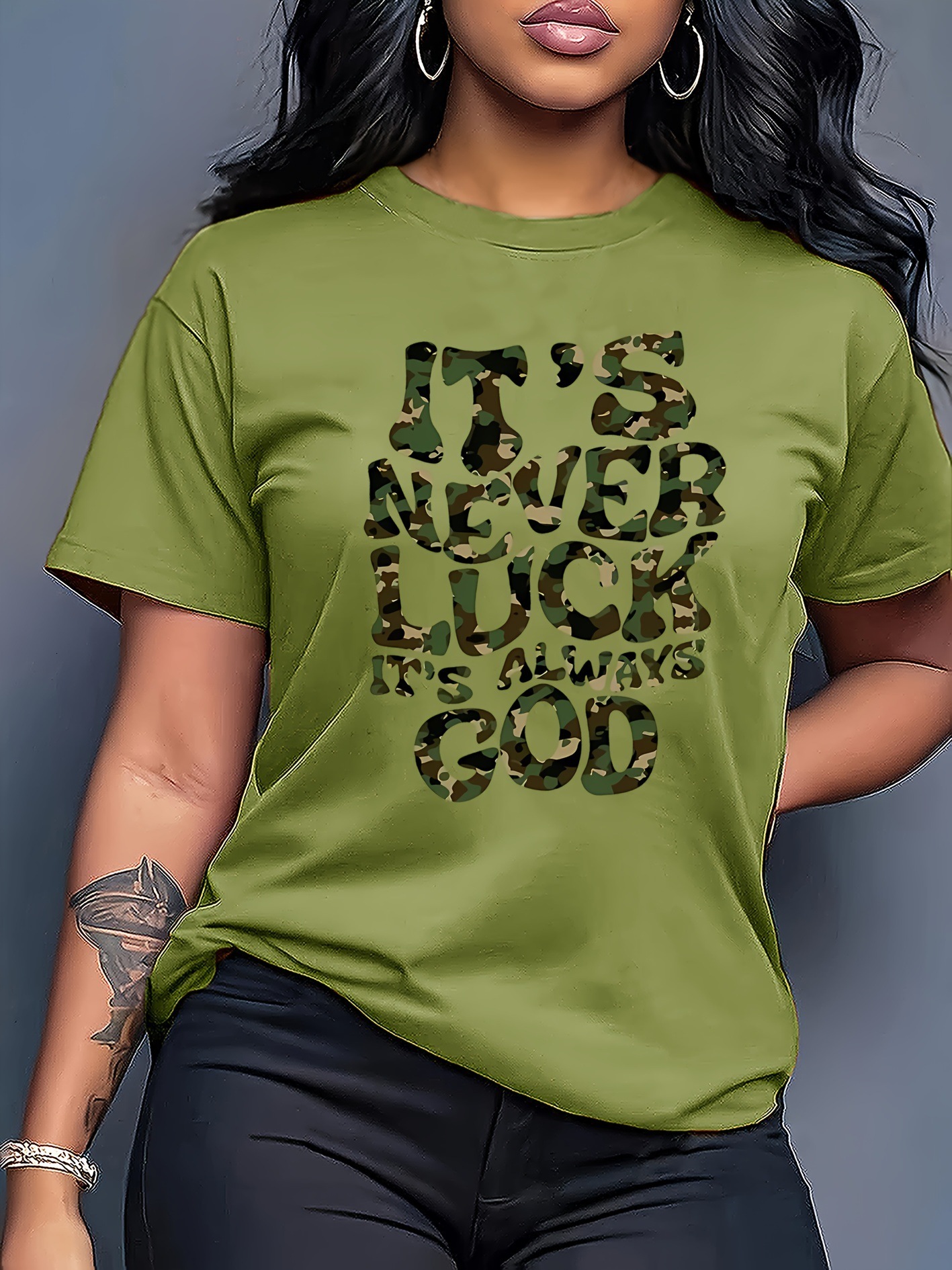 Two Mens Casual Crew Neck T-shirt with Green Leopard P 250409