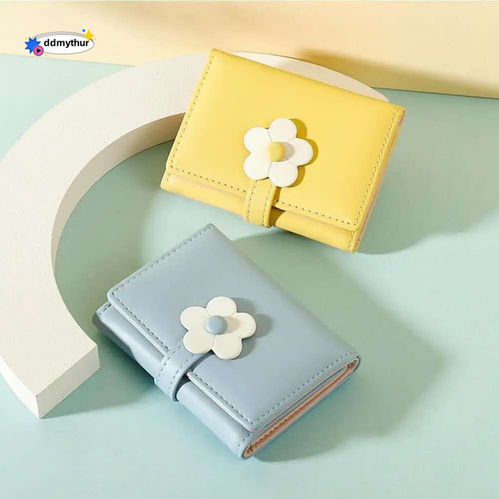 Tri-folded Wallet Women Coin Korean Cute Daisy PU Leather Females Girls Credit Card Bag Money Purses Clutch Pouch ddmythur