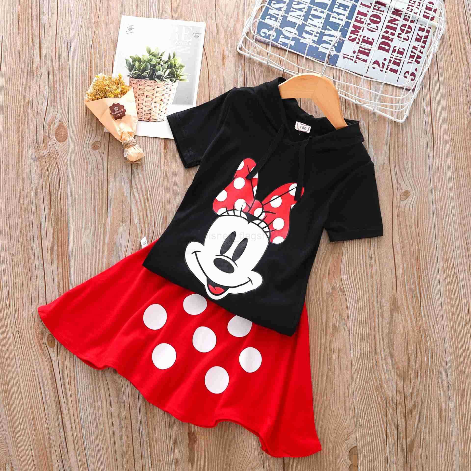 Disney Summer style new boy and girl Mickey Mouse hooded short sleeved shorts skirt set two-piece kindergarten uniformXJ250409