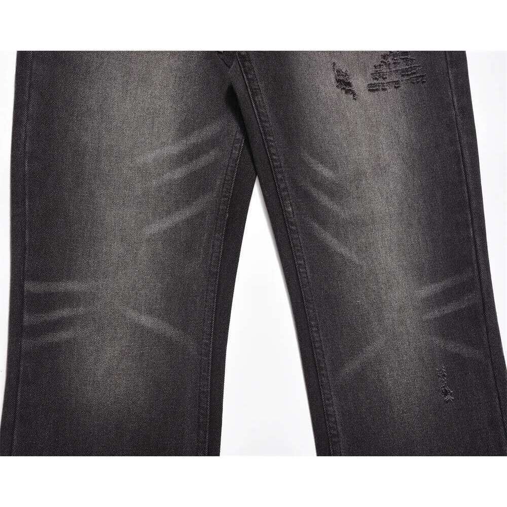 Retro Washed Black Ripped Hole Jeans Mens High Street Raw Edge Straight-Leg Flared Pants Men