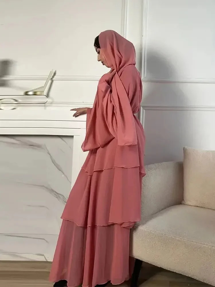 Summer humble Kaftan headscarf womens clothing open chiffon Khimar kimono Abaya Dubai y Muslim suit Islamic Ka Damen 250409