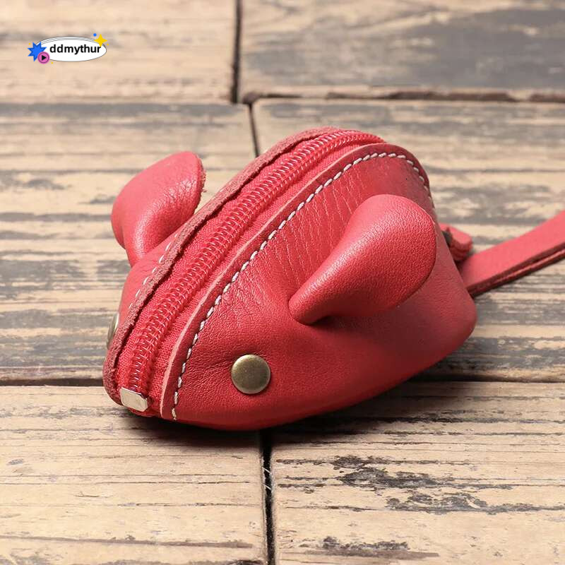 Vintage Mini Coin Purse Genuine Leather Small Wallet Men Women Brown Fashion Cute Mouse Storage Bag Trend Zipper Pocket ddmythur