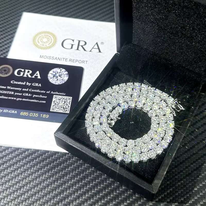 2-6.5mm White Gold 925 Sterling Silver VVS Moissanite Diamond Tennis Bracelet Necklace Iced Out Mossanite Jewelry for Men Women