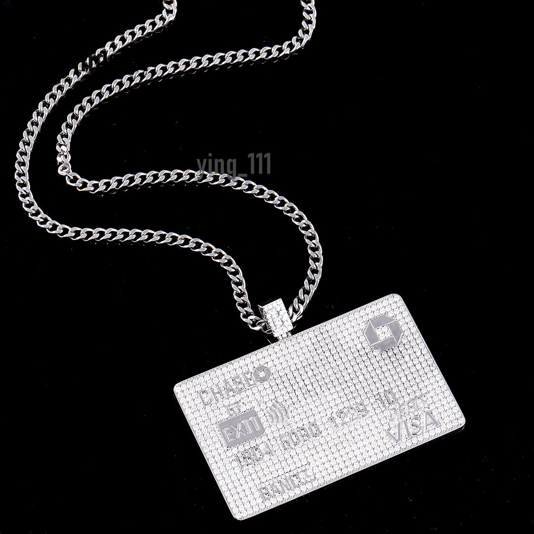 Wholesale Credit card pendant custom claw setting moissanite chain pendant silver 925 iced out hip hop fine jewelry pendant
