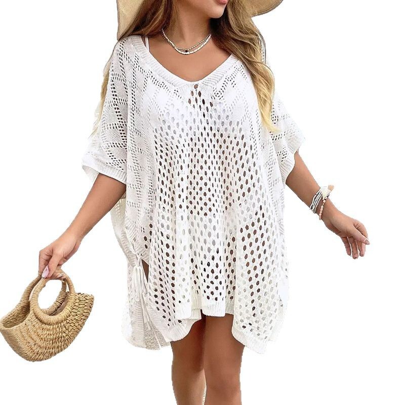 2025 Womens New Solid Color Knitted Beach Knitted Sexy Long Sleeve Hoodie Dress