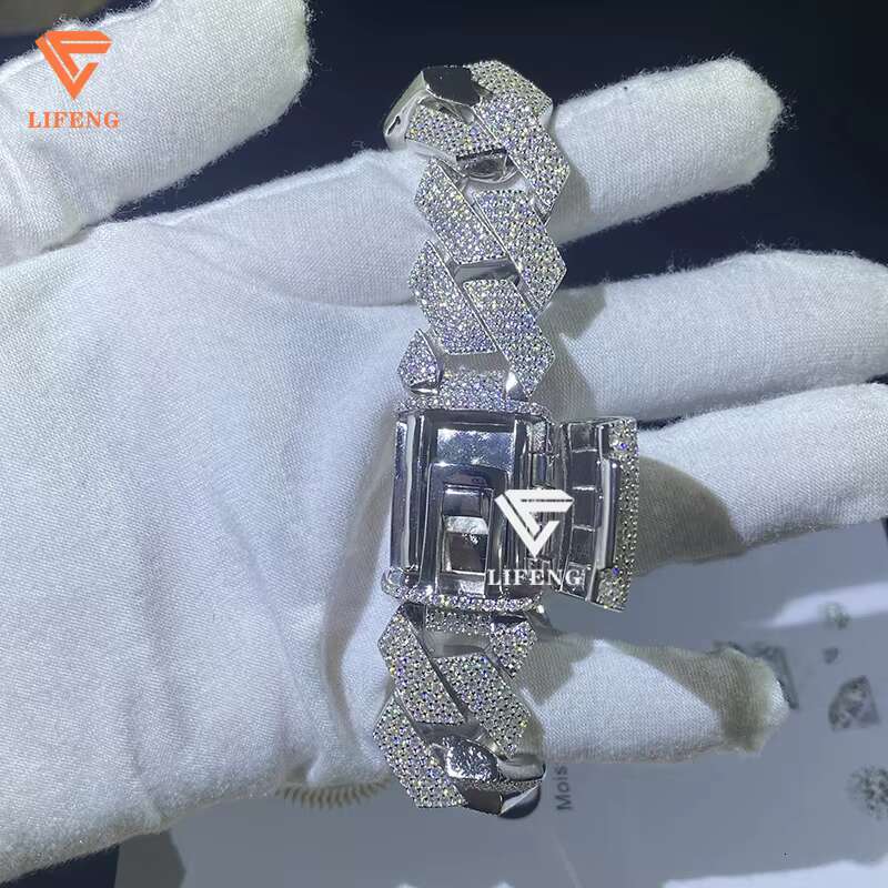 925 Silver Bracelets Luxury Custom Design Diamond Cuban Link Chain and Bracelet Set D VVS1 Moissanite Bracelet