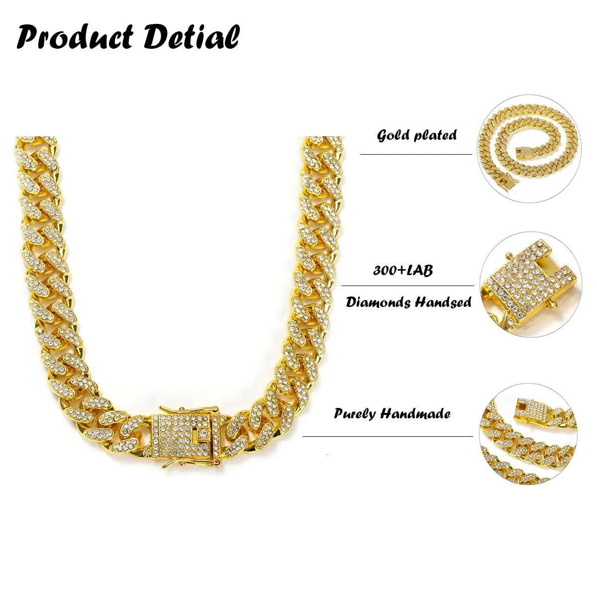 Rose Iced Out Rhinestones Cuban Chain Necklace For Men Women Bling Crystal Prong Cuban Link Choker Necklace Jewelry Gift