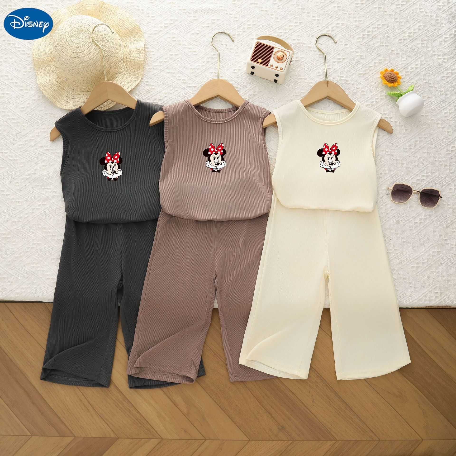 Disney Childrens Cartoon 2025 Summer New Sleeveless Ice Silk Set Tank Top Loose and Comfortable Two Piece Set for Girls SummerXJ250409